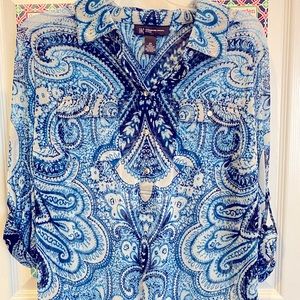 INC sheer paisley long sleeve to 3/4 sleeve top